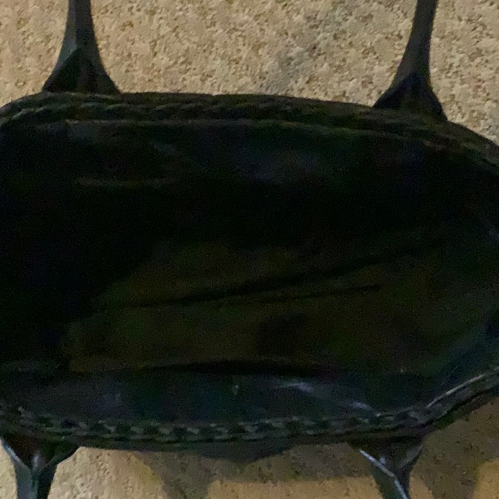 Classic Black Leather Shoulder Bag with Structured Design. Measures 15”x8” - Picture 3 of 5